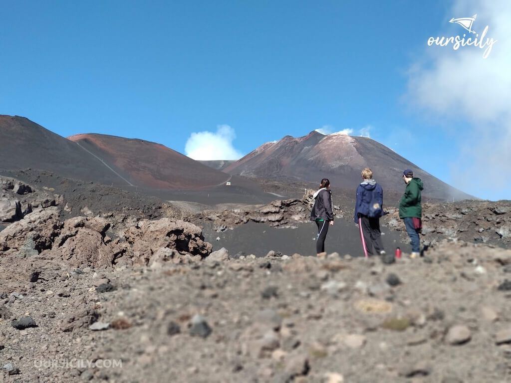 Hiker on Etna and Summit Craters